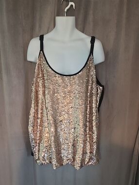 Penningtons 4x Rose Gold Sequin Tank Top with Black Straps